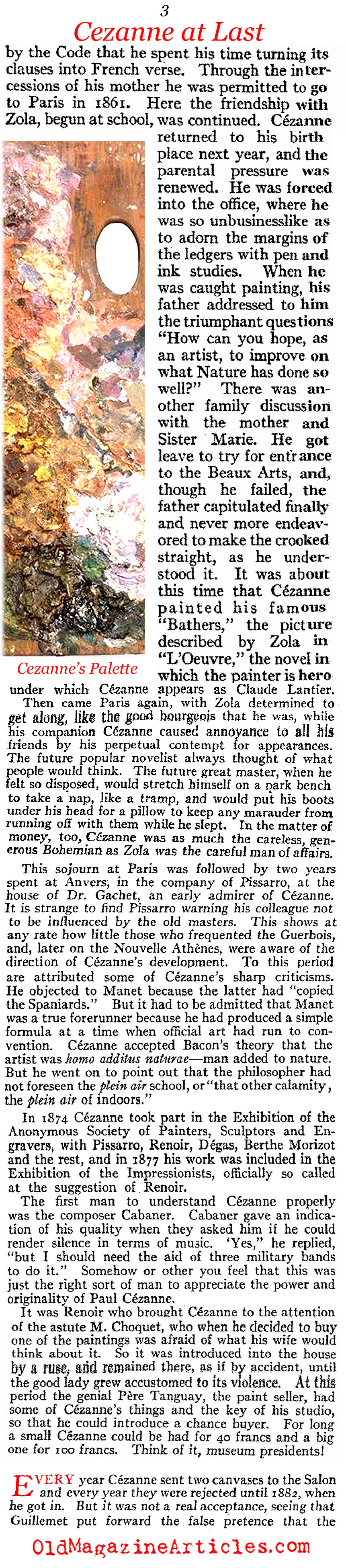 Paul Cezanne Gets His American Viewing  (Vanity Fair Magazine, 1915)